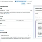 Screenshot of the Meta Ads Manager interface, specifically the 'New Awareness Ad Set' settings. The 'Budget & schedule' section shows a 'Daily budget' set to '$5.00 CAD', with details about the average and maximum daily and weekly spend. The 'Schedule' section has a 'Start date' set to 'Apr 23, 2024' at '02:21 PM MST', with the 'End date' option to 'Set an end date'. The 'Audience definition' section indicates 'Your audience selection is fairly broad' on a slider. The 'Estimated audience size' is '29,200,000 - 34,300,000 people'. A note explains that 'Potential reach is now estimated audience size' and provides context about the audience size estimate. Buttons for 'Close' and 'Next' are at the bottom.